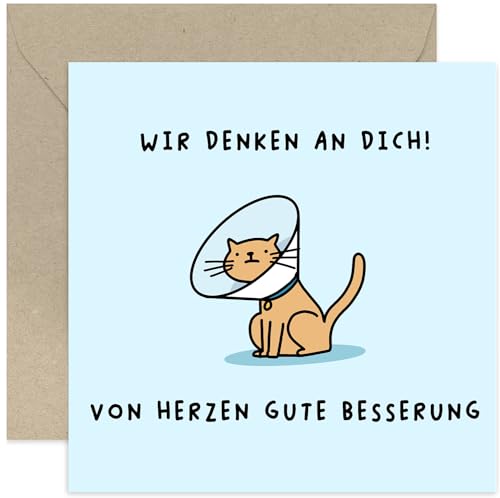 Old English Company Gute Besserung Karte „Wir denken an Dich“ – Genesungskarte Gesundheit Gute Besserung Wünsche – Lustige Grußkarte mit Katze – mit Umschlag Old English Company Gute Besserung Karte „Wir denken an Dich“ – Genesungskarte Gesundheit Gute Besserung Wünsche – Lustige Grußkarte mit Katze – mit Umschlag von Old English Company