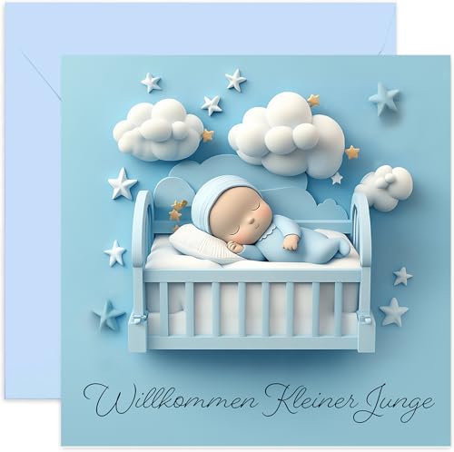 Old English Company Karte zur Geburt Junge - Willkommen Kleiner Junge - Babykarten zur Geburt Baby Karte Geburt Babyparty Herzlichen Glückwunsch - Für Eltern oder Großeltern - Baby Boy Cards von Old English Company