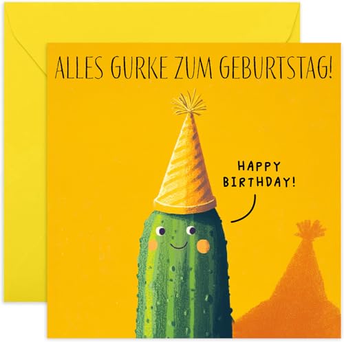 Old English Company Lustige Geburtstagskarte „Alles Gurke zum Geburtstag“ – Gurken Karte zum Geburtstag Humorvolle Geburtstagskarte Witzig – Bright Orange Design von Old English Company