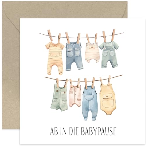 Old English Company Mutterschutz Karte mit Umschlag - schöne Glückwunschkarte zur Geburt „Ab in die Babypause“ süße Geschenkkarte Schwangerschaft Abschiedskarte Babypause Geburt Baby Babyparty Mutter von Old English Company