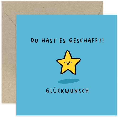 Old English Company Niedliche Glückwunschkarte zur bestandenen Prüfung mit Umschlag. Grußkarte mit Spruch, Abitur, Feier, Abitur, Bachelor, Master - Für Sohn Tochter Schwester Bruder - Cartoon Star Old English Company Niedliche Glückwunschkarte zur bestandenen Prüfung mit Umschlag. Grußkarte mit Spruch, Abitur, Feier, Abitur, Bachelor, Master - Für Sohn Tochter Schwester Bruder - Cartoon Star von Old English Company