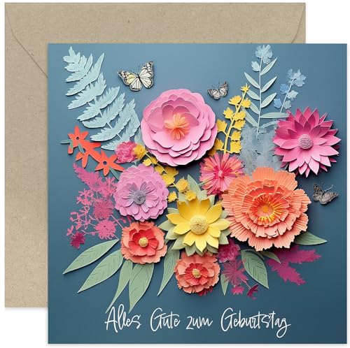 Old English Company Premium-Geburtstagskarte für Frauen – Blumen-Happy-Birthday-Grußkarte für Freundin, Mutter, Ehefrau, Schwester, Kollegin – stilvolles Design mit Blumen – mit Umschlag (nicht 3D) von Old English Company