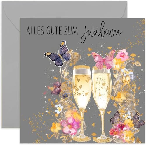 Old English Company Premium Jubiläumsgrußkarte. Jubiläumskarte, besonderer Tag, Grußkarte, Eintrittskarte, Mann, Frau, Feier, Firma - Champagner mit Schmetterlingen und goldenem Konfetti Old English Company Premium Jubiläumsgrußkarte. Jubiläumskarte, besonderer Tag, Grußkarte, Eintrittskarte, Mann, Frau, Feier, Firma - Champagner mit Schmetterlingen und goldenem Konfetti von Old English Company