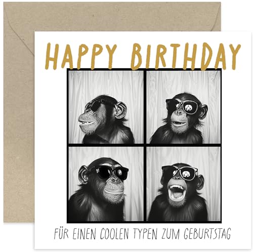 Premium Geburtstagskarte mit Umschlag. Glückwunschkarte, Grußkarte mit Spruch: Happy Birthday, Mann, Frau, cooler Affe mit Sonnenbrille. Karte für Bruder, Vater, Sohn, Onkel, Neffe, Freund, Opa Premium Geburtstagskarte mit Umschlag. Glückwunschkarte, Grußkarte mit Spruch: Happy Birthday, Mann, Frau, cooler Affe mit Sonnenbrille. Karte für Bruder, Vater, Sohn, Onkel, Neffe, Freund, Opa von Old English Company