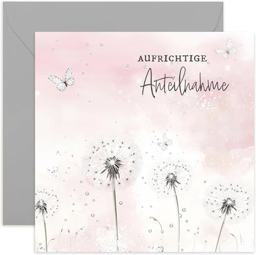 Premium quadratische Trauerkarte mit Umschlag. Kondolenzkarte, Karte in stiller Trauer, Anteilnahme, stille Anteilnahme, Abschied, herzliches Beileid, Dandelions with Butteflies, Pink - With Envelope Premium quadratische Trauerkarte mit Umschlag. Kondolenzkarte, Karte in stiller Trauer, Anteilnahme, stille Anteilnahme, Abschied, herzliches Beileid, Dandelions with Butteflies, Pink - With Envelope von Old English Company