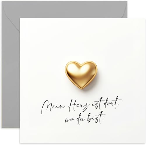 Stilvolle romantische Grußkarten für Frauen und Männer – Liebeskarte „Mein Herz Ist Da Wo Du Bist“ Klappkarte mit Umschlag für Valentinstag – Karte für Jahrestag Hochzeitstag Beziehung von Old English Company