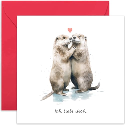 Süße Otter-Romantikkarte für Ehemann oder Ehefrau – „Ich liebe dich“ – Valentinstagskarte für Freund oder Freundin – Geschenke zum Hochzeitstag für Männer und Frauen – mit Umschlag von Old English Company
