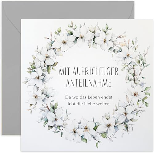 Trauerkarte– einfühlsame Trauerkarte weißer Blumenkranz aufrichtige Beileidskarte besinnliche Kondolenzkarte Gedenkkarte Kondolenz Trauerfeier Beileidsbekundung – Für Männer und Frauen von Old English Company