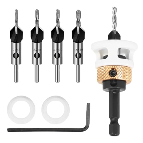 6 tlg Kegelsenker-Bohrer-Set,Kegelsenkerbohrer aus Hartmetall mit Tiefenanschlag,Senker Holzbohrer mit 1/4" Hex Schaft, präzise Bohrungen, für Holzverarbeitung, mit 2 Anschlagringen 6 tlg Kegelsenker-Bohrer-Set,Kegelsenkerbohrer aus Hartmetall mit Tiefenanschlag,Senker Holzbohrer mit 1/4" Hex Schaft, präzise Bohrungen, für Holzverarbeitung, mit 2 Anschlagringen von OldPAPA