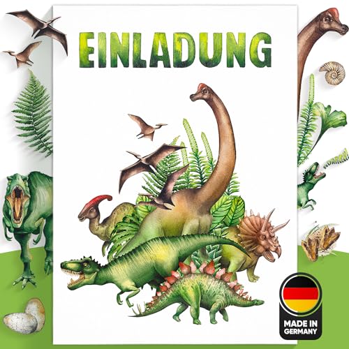 Olgs Dino Freunde Einladungskarten, Dinosaurier Motto Party Kindergeburtstag, 12er Set inkl. Umschläge für Mädchen & Jungen von Olgs