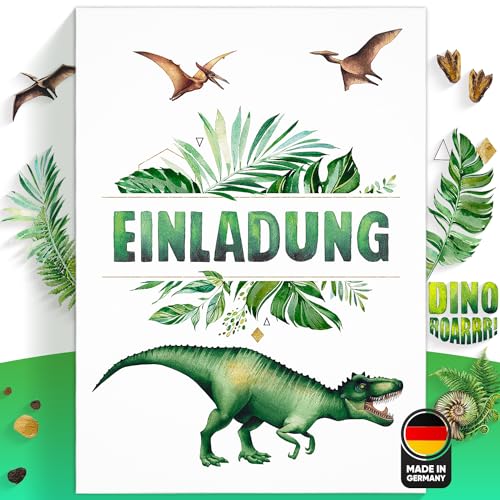 Olgs Dino Jungle Einladungskarten – 12er Set Dinosaurier T-Rex Themen Mottoparty | Ausfüllbare Karten & Umschläge für eine urzeitlich coole Dinoparty von Olgs