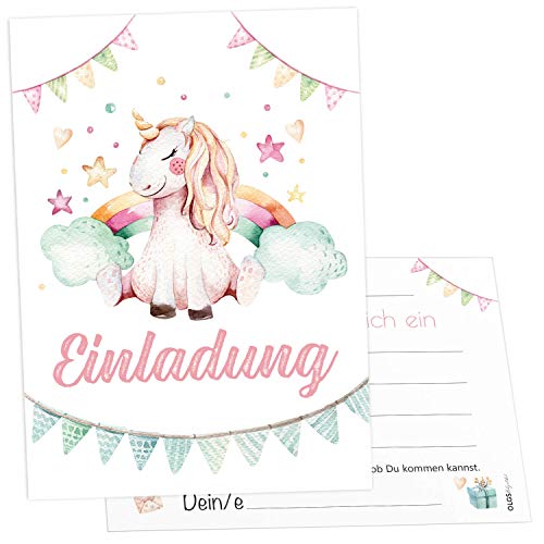 Olgs Einhorn Prinzessin Einladungskarten, 12er Set für Mädchen, Kindergeburtstag, Ausfüllbar, inkl. Umschläge von Olgs