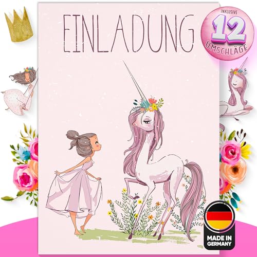 Olgs Prinzessin und Einhorn Einladungskarten, 12er Set für Mädchen, Kindergeburtstag, Ausfüllbar, inkl. Umschläge von Olgs