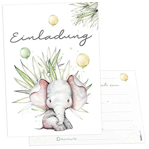 Olgs Elefant mit Ballon Einladungskarten, 12er Spaß-Set für Kindergeburtstag, Bunt & Ausfüllbar, inkl. Umschläge, Ideal für Jungs & Mädels von Olgs
