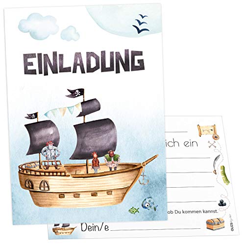 Olgs Piratenschiff Kindergeburtstag, Einladungskarten 12er-Pack mit Umschlägen, Einladungen Ausfüllbar von Olgs