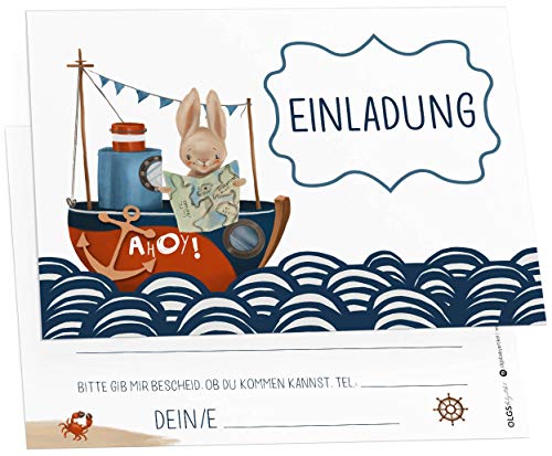 Olgs Ahoy Kindergeburtstag Einladungskarten, 12er Set, Ausfüllbar, inkl. Umschläge, Perfekt für Kinder Mottoparty von Olgs