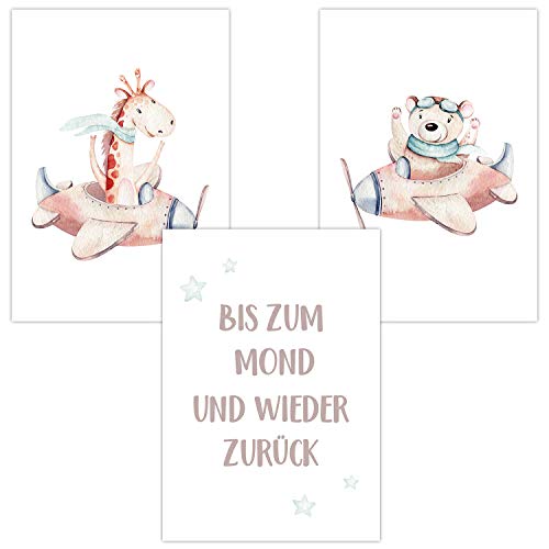 Olgs Kinderzimmer 3er Poster Bilder Set | Deko Wandbilder | Bilder Wandposter DIN A4 | Flugstunde Bis zum Mond und wieder zurück | Wanddeko für Babyzimmer | Tiere: Giraffe, Bär Olgs Kinderzimmer 3er Poster Bilder Set | Deko Wandbilder | Bilder Wandposter DIN A4 | Flugstunde Bis zum Mond und wieder zurück | Wanddeko für Babyzimmer | Tiere: Giraffe, Bär von Olgs