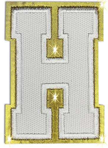 Aufnäher zum Aufbügeln, weiße Buchstaben, H, ca. 8 x 6,1 cm, dekorative Reparaturflicken für Kleidung (Weiß, H) von Oli and Alex