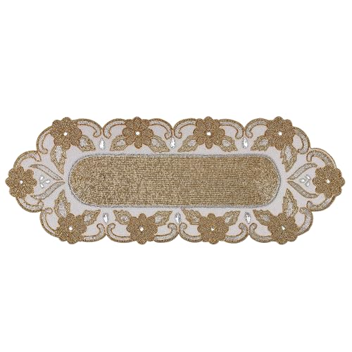 Eleganter Tischläufer mit goldfarbenen Perlen, handgefertigt, dekorativer Perlenläufer für Weihnachten und Erntedankfest, festliche Tischdekoration für Abendessen, Partys und Feiertage Eleganter Tischläufer mit goldfarbenen Perlen, handgefertigt, dekorativer Perlenläufer für Weihnachten und Erntedankfest, festliche Tischdekoration für Abendessen, Partys und Feiertage von Olio Marfa