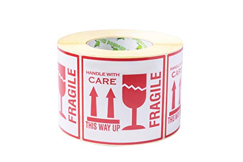 OliveBird 1,000 Aufkleber "Fragile. This Way Up Handle With Care", Etiketten, groß 10 x 10 CM White-red - 1,000 Stück von OliveBird