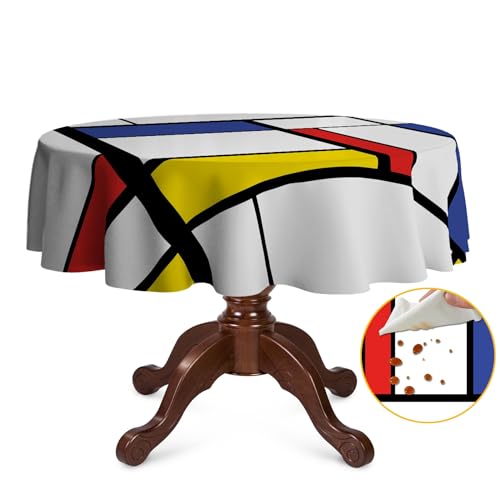 OliveSleep Runde Tischdecke, 152 cm, knitterfrei, waschbar, Polyester-Tischdecke für runde Tische, Zuhause, Esszimmer, Party, Mondrian-Stil, rund, abwischbar, 152 cm (Mehrfarbig 09) von OliveSleep
