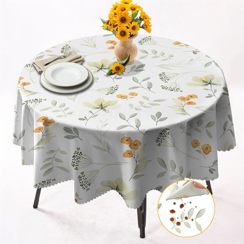 OliveSleep Runde Tischdecke, 152 cm, knitterfrei, waschbar, Polyester-Tischdecke für runde Tische, Zuhause, Esszimmer, Party, kleine gelbe Blume, rund, abwischbar, 152 cm (Farbe 19) von OliveSleep