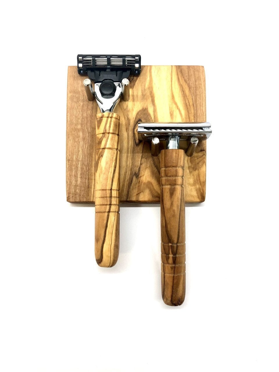 Doppel-Nassrasierer-Halter Für 2 Rasierer, Passend Nahezu Alle Gängigen Typen, Auch Rasierhobel, Olivenholz Doppel-Nassrasierer-Halter Für 2 Rasierer, Passend Nahezu Alle Gängigen Typen, Auch Rasierhobel, Olivenholz von Olivenholzerleben