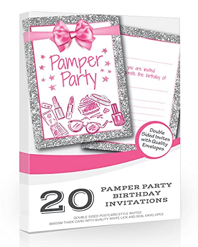 Olivia Samuel Pamper Party-Einladungen – Mädchen/Teenager-Geburtstagseinladungen – Rosa und Foto-Effekt, silberner Glitzereffekt – A6 Postkartengröße mit Umschlägen, 20 Stück von Olivia Samuel