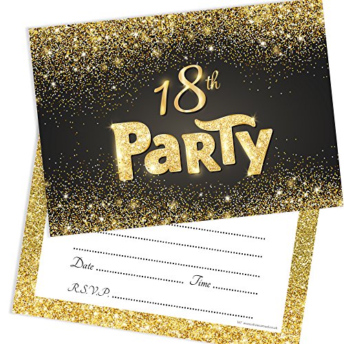 Olivia Samuel Geburtstagsparty-Einladungen zum 18. Geburtstag, Schwarz und Gold, zum Beschriften, mit Umschlägen, 20 Stück Olivia Samuel Geburtstagsparty-Einladungen zum 18. Geburtstag, Schwarz und Gold, zum Beschriften, mit Umschlägen, 20 Stück von Olivia Samuel