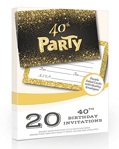 Olivia Samuel Geburtstagsparty-Einladungen zum 40. Geburtstag, Schwarz und Gold, zum Beschriften, mit Umschlägen, 20 Stück von Olivia Samuel