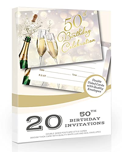 Olivia Samuel Einladungskarten zum 50. Geburtstag, Champagner-Stil, fertig zum Beschreiben, mit Umschlägen, 20 Stück von Olivia Samuel