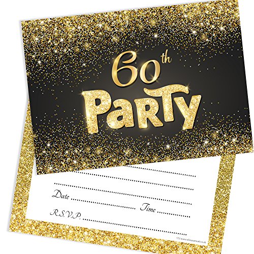 Olivia Samuel Geburtstagsparty-Einladungen zum 60. Geburtstag, Schwarz und Gold, zum Beschriften, mit Umschlägen, 20 Stück Olivia Samuel Geburtstagsparty-Einladungen zum 60. Geburtstag, Schwarz und Gold, zum Beschriften, mit Umschlägen, 20 Stück von Olivia Samuel