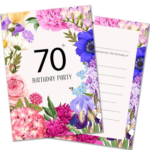 Olivia Samuel Einladungskarten zum 70. Geburtstag, zum Beschriften, mit Umschlägen, ideal für Gartenpartys, entworfen und gedruckt in Großbritannien, 20 Stück von Olivia Samuel