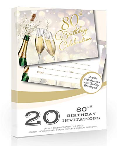 Olivia Samuel Einladungskarten zum 80. Geburtstag, Champagner-Stil, bereit zum Schreiben, mit Umschlägen, 20 Stück von Olivia Samuel