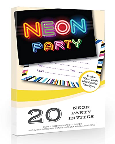 Olivia Samuel 20 x Neon Party Einladungen von Ready to Write for Birthday - mit Umschlägen von Olivia Samuel
