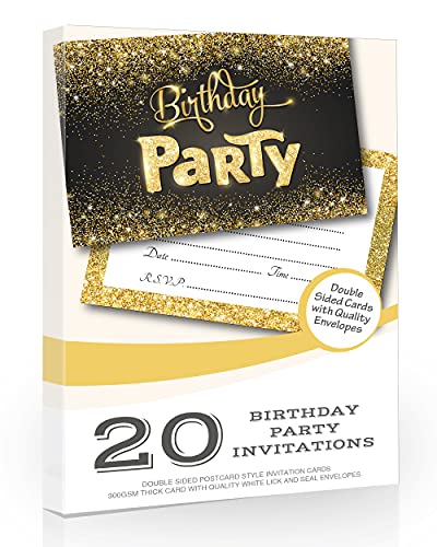 Olivia Samuel Geburtstagsparty-Einladungen zum Geburtstag, Schwarz und Gold, zum Beschriften, mit Umschlägen, 20 Stück von Olivia Samuel