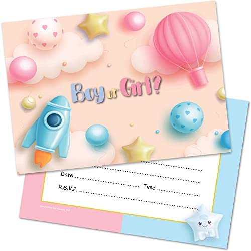 Olivia Samuel Gender Reveal Party-Einladungskarten – Bereit zum Beschriften mit Umschlägen, entworfen und gedruckt in Großbritannien, 20 Stück von Olivia Samuel