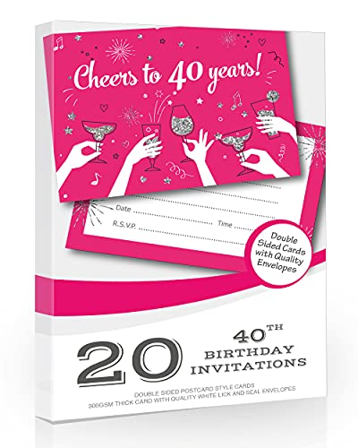 Olivia Samuel Party-Einladungen zum 40. Geburtstag von Cheers to 40 Years – Damen-Einladungskarten zum Schreiben, mit Umschlägen, 20 Stück von Olivia Samuel