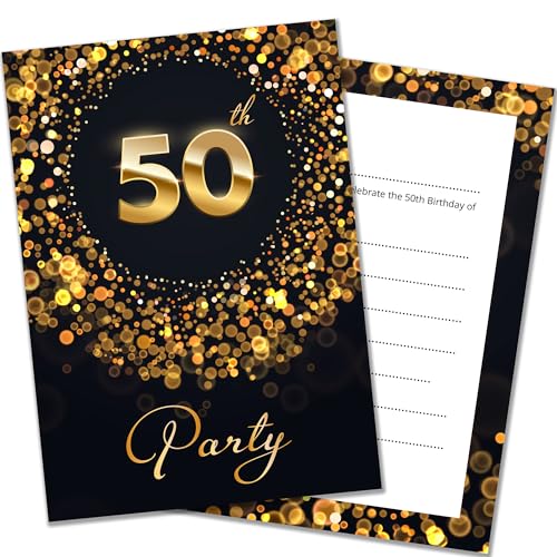 Olivia Samuel Party-Einladungen zum 50. Geburtstag, mit Umschlägen, fertig zum Schreiben, Schwarz und Goldeffekt, entworfen und gedruckt in Großbritannien, 20 Stück Olivia Samuel Party-Einladungen zum 50. Geburtstag, mit Umschlägen, fertig zum Schreiben, Schwarz und Goldeffekt, entworfen und gedruckt in Großbritannien, 20 Stück von Olivia Samuel