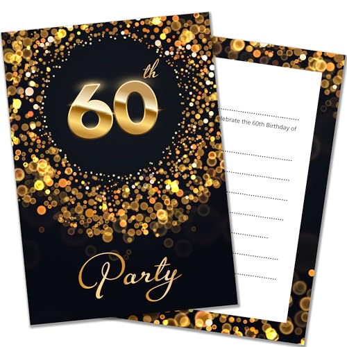 Olivia Samuel Party-Einladungen zum 60. Geburtstag, mit Umschlägen, fertig zum Schreiben, Schwarz und Goldeffekt, entworfen und gedruckt in Großbritannien, 20 Stück von Olivia Samuel