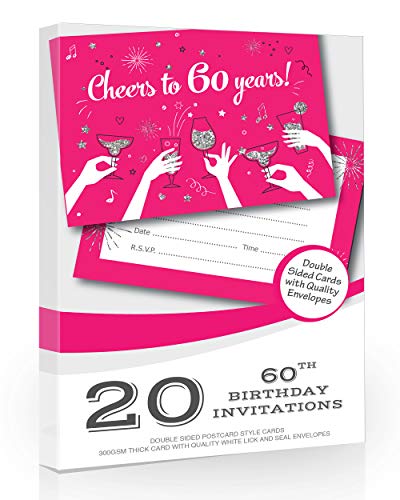 Olivia Samuel Party-Einladungen zum 60. Geburtstag von Cheers to 60 Years – Damen-Einladungskarten zum Schreiben, mit Umschlägen, 20 Stück von Olivia Samuel