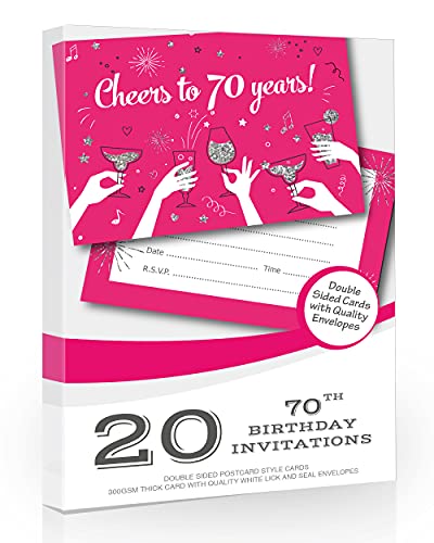Olivia Samuel Party-Einladungen zum 70. Geburtstag von Cheers to 70 Years – Damen-Einladungskarten zum Schreiben, mit Umschlägen, 20 Stück von Olivia Samuel