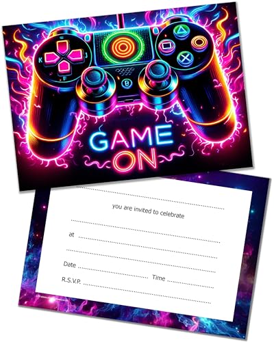 Olivia Samuel Partyeinladungen mit Umschlägen, 40 Stück – Gaming-Thema-Party-Einladungen in Neonfarben Entworfen und gedruckt in Großbritannien von Olivia Samuel