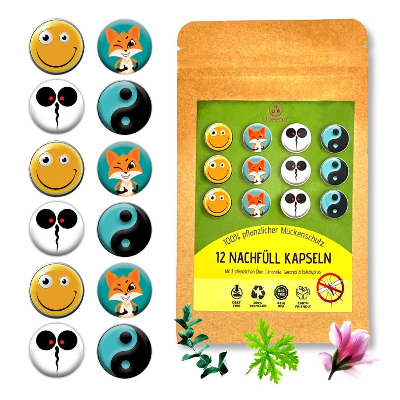 Olleeno® Mückenschutz Nachfüller Für Anti Mücken Clips | 12 Stück Nachfüllpack, Rein Pflanzlich, Moskito Insektenschutz 15-20 Tage Wirkung von Olleeno