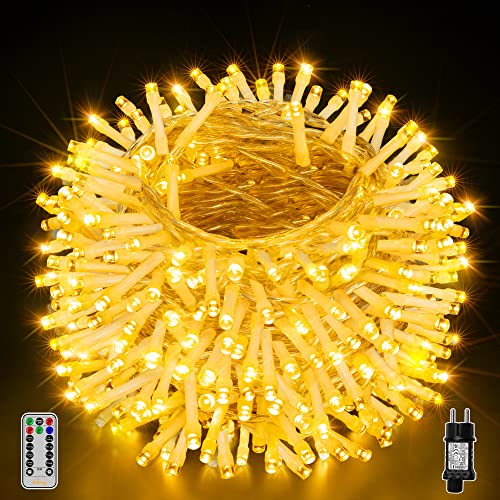 Ollny Lichterkette außen 60M 600 LED, Lichterkette mit Fernbedienung 8 Modi Timer, IP44 wasserdicht weihnachtsbeleuchtung außen für Party Hochzeit Weihnachten Garten Balkon(warmweiß) von Ollny