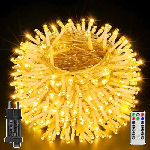 Ollny Lichterkette außen 60M 600 LED, Lichterkette mit Fernbedienung 8 Modi Timer, IP44 wasserdicht weihnachtsbeleuchtung außen für Party Hochzeit Weihnachten Garten Balkon(warmweiß) von Ollny