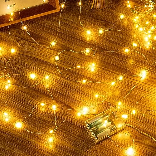Ollny 10m Lichterkette Batterie 100 LED, Weihnachtsbeleuchtung innen DIY deko, Lichterkette kupferdraht IP44 wasserdicht für Weihnachten, Hochzeit, Party, Garten (warmweiß) von Ollny