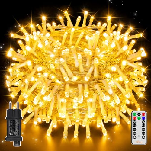 Ollny Lichterkette außen 20m 200LED, Lichterkette Weihnachtsbaum mit Fernbedienung und Timer, 8 Modi IP44 wasserdicht Lichterkette für außen und innen Weihnachten Hochzeit Party (Warmweiß) von Ollny