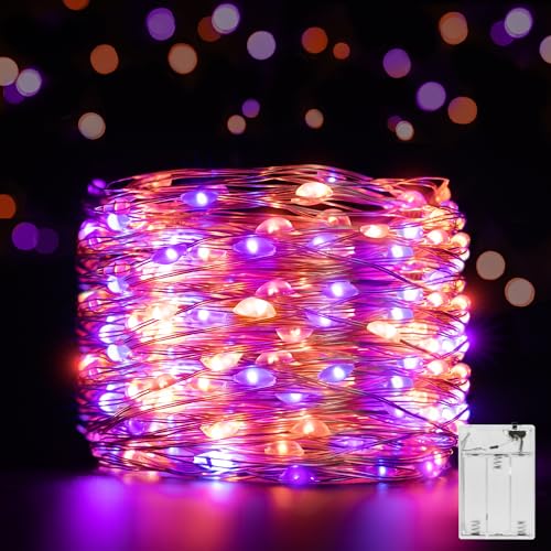 Ollny 5m halloween Lichterkette Batterie 50 LED, Lichterketten kupferdraht, Klein Innen Lichterkette für halloween Party, Baum, Garten (Lila und Orange) von Ollny