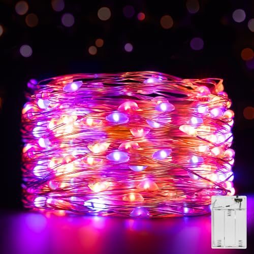 Ollny 5m halloween Lichterkette Batterie 50 LED, Lichterketten kupferdraht, Klein Innen Lichterkette für halloween Party, Baum, Garten (Lila und Orange) von Ollny